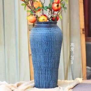 蓝色花瓶中式陶瓷花瓶插干花客厅装饰品摆件水培器皿复古多肉花盆