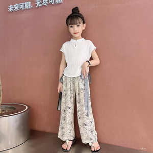女 童中国风雪纺阔腿裤两件套新国风夏季薄款套装亲子母女装夏装