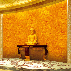 金色墙布印花佛像墙纸佛堂寺庙壁画客厅装饰释迦牟尼背景墙壁纸