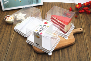 8寸三角形切块慕斯蛋糕包装盒千层蛋糕盒子带叉子透明打包盒100套