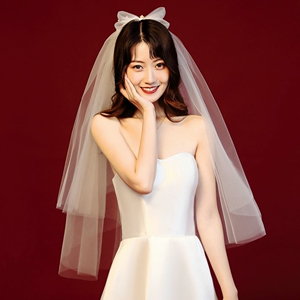 头纱新娘结婚盖头主婚纱仙美奢华大气中长款法式婚纱头饰高级白纱