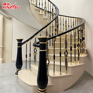 别墅楼梯扶手栏杆轻奢简约铝艺室内现代风家用铝合金立柱实木护栏