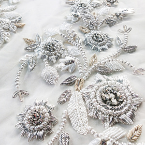 高级定制印度丝花卉植物钉珠饰品服装饰刺绣婚纱礼服设计师面辅料