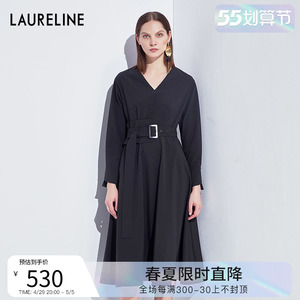 女装早春新款优雅气质黑色腰带收腰a摆连衣裙女洛瑞琳旗舰店587