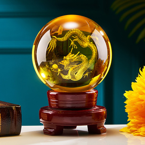 白水晶风玻璃水球创意透明家居办公桌客厅玄关中国神龙摆件装饰品