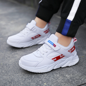 男童鞋子秋款6儿童小白鞋透8中大童运动鞋黑色潮10小学生皮面13岁