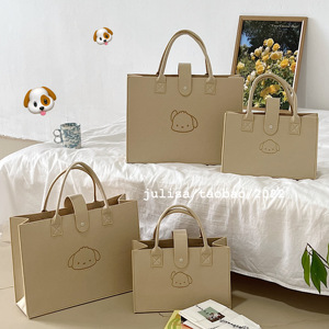 原创款/小众可爱ins小狗多用途毛毡手提包大容量购物袋便携旅行包