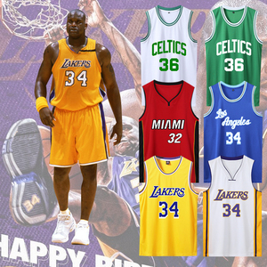 湖人队34号奥尼尔球衣大鲨鱼32号热火36号凯尔特人篮球服套装定制