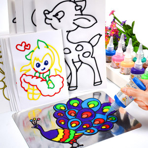 。儿童画画涂色泡沫板图画板手工颜色涂料幼儿园水彩胶画免烤套装
