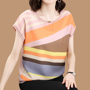 大码短袖t恤女夏装薄款纯棉宽松中年妈妈全棉汗衫t血彩色圆领上衣