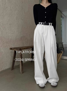 T-PLATFORM正品12159裤子女春季新款阔腿纯色百搭简约休闲西装裤