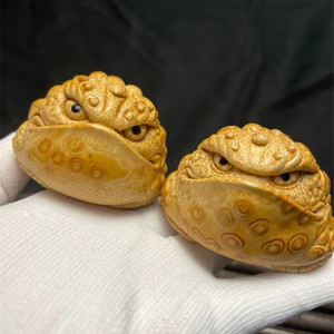 雅园竹根雕金魁同款恶霸地包天金蟾满钉招财手把件摆件文玩