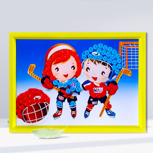 冬季运动会滑冰雪儿童体育手工纽扣钻石画diy制作幼儿园学生作品