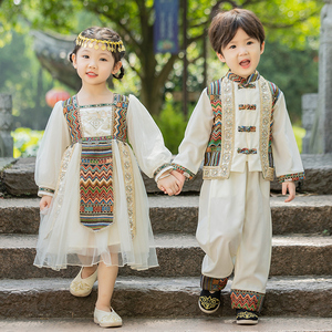 汉服男童短袖三月三民族风服装女童中国风唐装儿童六一夏款表演服