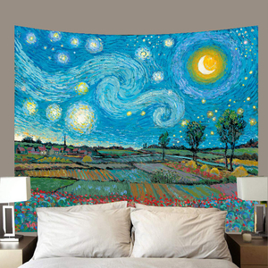 梵高油画星空挂布向日葵挂毯北欧ins背景布卧室网红直播装饰墙布