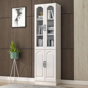 简易书柜带门玻璃门文件柜落地储物柜置物架书架现代简约儿童窄柜