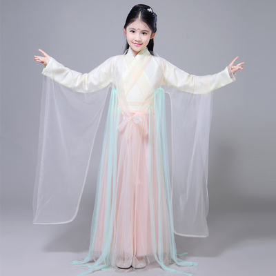 新三生三世唐朝女童仙女服女孩抖音同款古装cosp儿童拖地裙古筝表