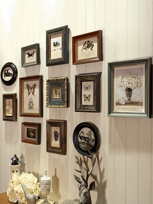 00纳菲商贸城淘宝实木简美式d照片墙创意墙面装饰复古客厅相框墙