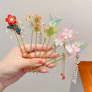 儿童发簪夏季高级感汉服配饰女童盘发簪子流苏步摇小女孩古风发钗