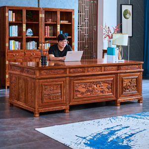 红木办公桌大班台刺猬紫檀书桌老板写字台花梨木实木中式家具