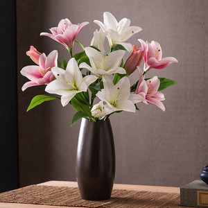 百合仿真花大束客厅塑料餐桌摆花假花装饰陶瓷花瓶摆件干花绢花艺