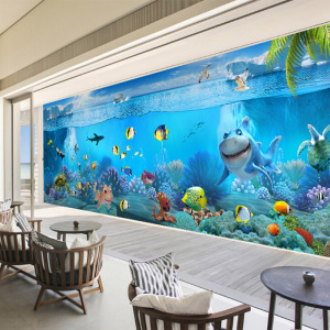 8d立体海洋主题酒店壁纸宾馆背景墙装修墙纸水族馆全景定制壁画