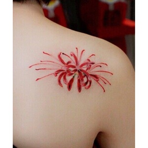 一套4张后背曼珠沙华彼岸花纹身贴花朵防水女小清新仿真脚踝性感