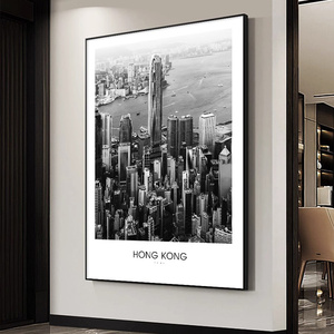 黑白摄影作品装饰现代极简玄关挂画艺术高级感客厅落地画城市建筑