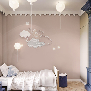 脏脏粉月亮云朵墙纸女孩卧室温馨壁布儿童房环保墙布无缝卡通壁纸