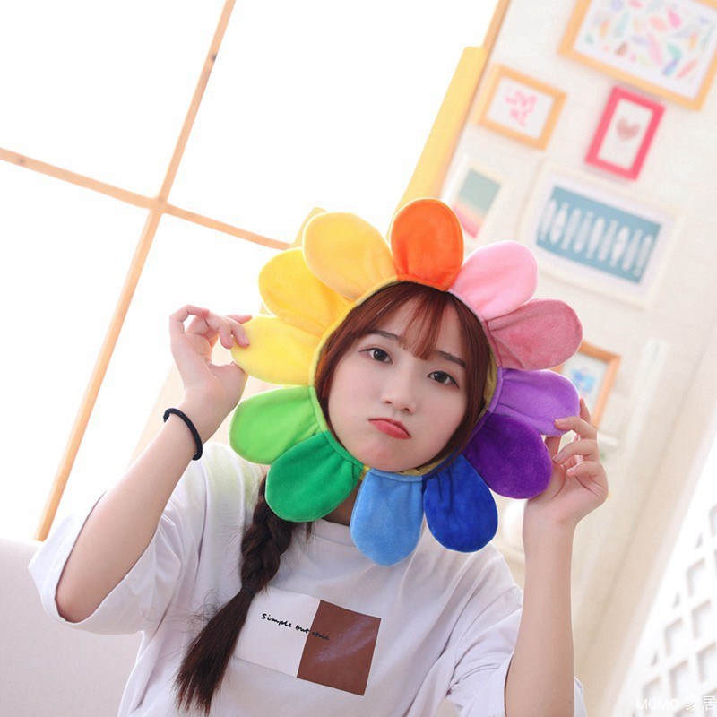 七彩向日葵露脸头套太阳花饰帽子儿童演出头饰运动会入场方队道00