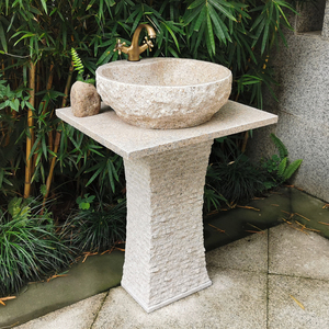 庭院石头洗手台室外石材洗手盆一体式户外立柱盆复古花园水池家用