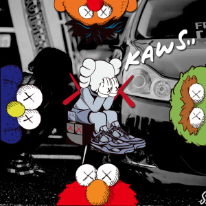 芝麻街kaws汽车贴纸车身划痕遮挡贴xx眼个性潮牌涂鸦卡通装饰车贴