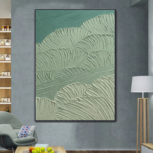 纯手绘绿意丙烯画沙发背景墙挂画现代简约玄关客厅走廊竖版装饰画
