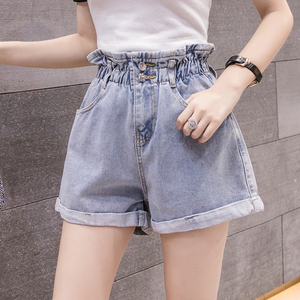 短款松紧腰花苞裤女夏季薄款2021年新款高腰牛仔宽松卷边阔腿短裤