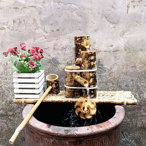 竹流水摆件鱼缸循环水养鱼过滤器庭院渔池造景户外喷泉手工水车