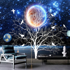 3d梦幻星空电视背景墙纸简约现代儿童房壁画客厅卧室天花装饰壁纸