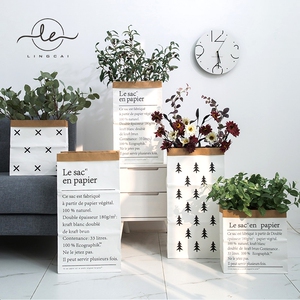 北欧牛皮纸袋花盆向日葵尤加利客厅花束装饰仿真假花盆景盆栽摆设