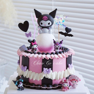 卡通猫猫蛋糕装饰卡通带灯黑色猫咪玩偶摆件酷酷黑粉女孩生日插牌