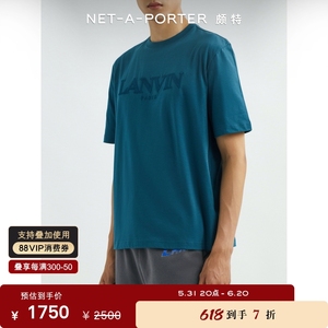 [经典款]Lanvin 夏季男女同款蓝色纯色棉质罗纹刺绣T恤NAP颇特