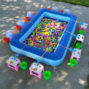 钓鱼池儿童摆摊充气广场夜市金鱼杆捞真鱼鱼竿套餐钓活鱼玩具套装