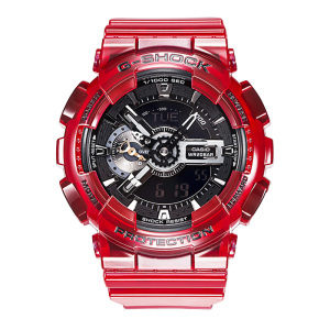 香港直邮casio卡西欧手表红色g-shock透明防水运动男ga-110cr-4a