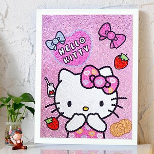 hellokitty钻画凯蒂猫钻石画儿童卧室卡通满钻钻石绣手工kt猫贴画