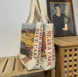英国美术馆梵高名画手绘女单肩手提帆布包大学生书包定制斜挎包包