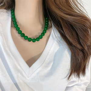 ins小众设计绿色玻璃圆珠项链高级感时尚气质锁骨链女2022年新款
