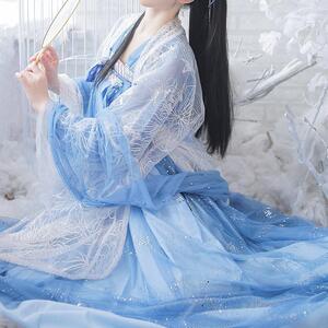 tb384391503淘宝鲛人泪星空汉服古装高腰齐胸襦裙日常女蓝色大袖衫
