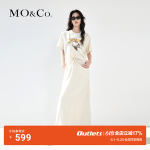 【MOCO奥莱】后开叉长款米白色牛仔连衣裙背带裙日系气质裙子女