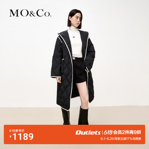 【MOCO奥莱】冬季长款廓形菱格纹90%鸭绒羽绒服外套摩安珂