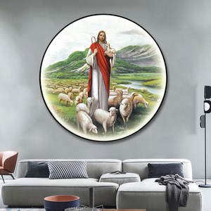 耶稣牧羊像基督教装饰画中堂背景墙教堂教会壁画天主教客厅挂画