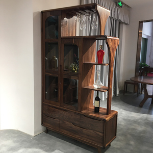 直远实木酒柜乌金木间厅柜胡桃色现代极简新中式客厅屏风隔断柜