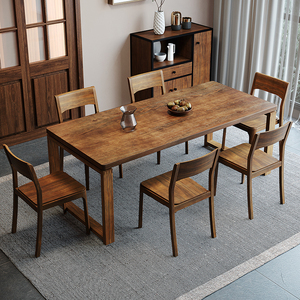 全实木餐桌椅组合简约现代小户型家用餐厅长方形洽谈家庭吃饭桌子